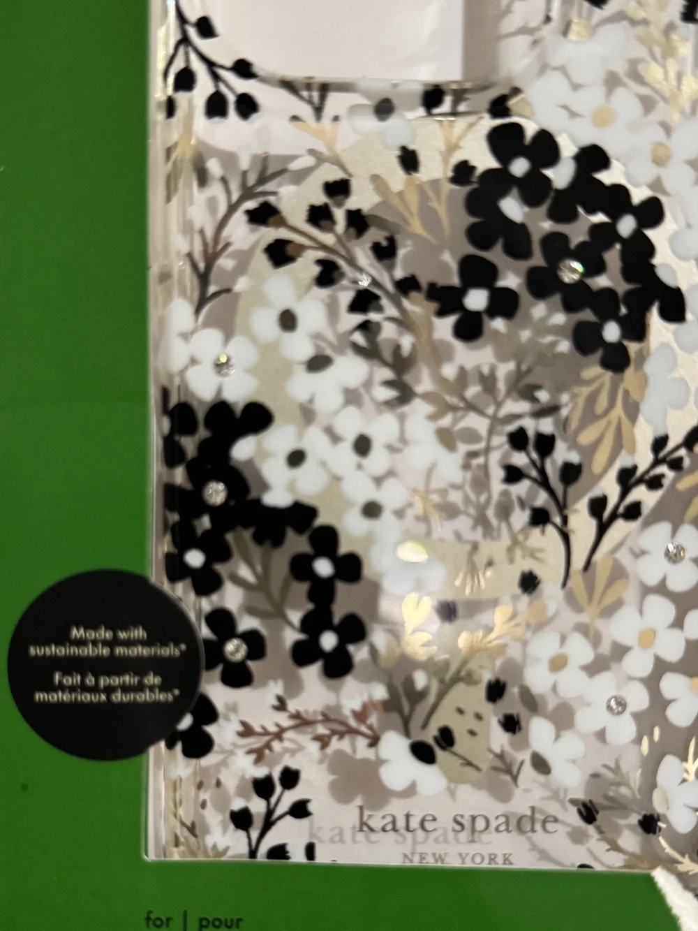 kate spade Clear Floral iPhone Case with Gold Foil & Black Accents